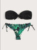 Beach Bikini Woman Lace Up Tie Strapless Leopard Swimsuit Women's Halter Bikini V Cut Bottom Lace Up Two Piece Swimsuits Female Push Up Ruffled Bow Bathing Suit Thong Swimwear by Stevvex