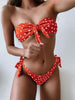Beach Bikini Woman Lace Up Tie Strapless Leopard Swimsuit Women's Halter Bikini V Cut Bottom Lace Up Two Piece Swimsuits Female Push Up Ruffled Bow Bathing Suit Thong Swimwear by Stevvex