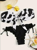 Beach Bikini Woman Lace Up Tie Strapless Leopard Swimsuit Women's Halter Bikini V Cut Bottom Lace Up Two Piece Swimsuits Female Push Up Ruffled Bow Bathing Suit Thong Swimwear by Stevvex