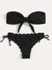 Beach Bikini Woman Lace Up Tie Strapless Leopard Swimsuit Women's Halter Bikini V Cut Bottom Lace Up Two Piece Swimsuits Female Push Up Ruffled Bow Bathing Suit Thong Swimwear by Stevvex