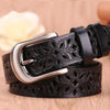 Beautiful Vintage White Genuine Leather Belts With Pin Buckle Strap Floral Design Classic Ladies Waistbands by Stevvex