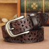 Beautiful Vintage White Genuine Leather Belts With Pin Buckle Strap Floral Design Classic Ladies Waistbands by Stevvex