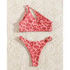 Beautiful Women Rose Red Bikini Female Swimsuit Women Swimwear Two-pieces Bikini Set One Shoulder Bathing Suit Women's One Shoulder Bikini Set High Waist Swimsuit Two Piece Halter Push Up Bathing Suit by Stevvex