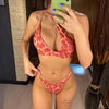 Beautiful Women Rose Red Bikini Female Swimsuit Women Swimwear Two-pieces Bikini Set One Shoulder Bathing Suit Women's One Shoulder Bikini Set High Waist Swimsuit Two Piece Halter Push Up Bathing Suit by Stevvex