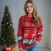 Women’s Red Deer Christmas Sweater | Jacquard Knit Long Sleeve Pullover by FitiqueFit