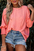 White Plain & Casual Shirred Cuffs Half Sleeve Top
