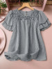 Smocked Plaid Round Neck Layered Short Sleeve Blouse