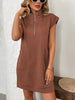 Retro Brown Half-Zip Cap Sleeve Mini Dress Classic & Vintage Design Dress For Girls by Stevvex