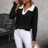 🧶 Women’s Lapel V-Neck Color-Block Long-Sleeve Pullover Sweater by FitiqueFit