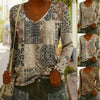 Women's Ethnic Print V-Neck Long-Sleeve Pullover Top by FitiqueFit