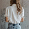 Women’s Lace Puff Sleeve Loose Fit Top by FitiqueFit