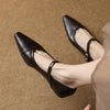 Women's Pointed Toe Low Square Heel Buckle Flats – Floral Detail Dress Shoes by FitiqueFit