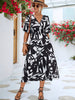 Black White Printed Balloon Sleeve Dress Elegant & Chic Casual Wear For Summer by Stevvex