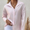 Women's Striped Lapel Long Sleeved Shirt Top by FitiqueFit