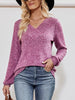 Ribbed Knit V-Neck Long Sleeve T-Shirt by Simply Love