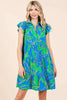 New Summer Leaf Print Ruffle Sleeve Tiered Mini Dress – Fluttering, Fresh and Playful Leaf Pattern with Feminine Ruffle Sleeves by Stevvex