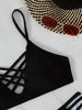 Noir Allure Criss Cross Bikini Set for Women – Chic Elegant Hollow Out Design with High Waist Buckle Detail Adjustable Spaghetti Straps & Medium Stretch Nylon – 2-Piece Women's Swimwear for Summer Beach Days & Poolside Glam by Stevvex