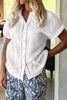 White Lace Trim Cuffed Short Sleeve Textured Shirt by Wild and Free Boutique