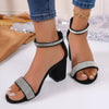 Rhinestone High Heel Sandals Summer Chunky Square Heel Sandals by FitiqueFit