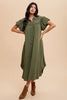 Mineral Washed Button Down Puff Sleeve Shirt Dress For Women – Fluttering, Fashionable Button Down Dress with Puff Sleeves, Mineral Wash for an Effortlessly Chic Look by Stevvex