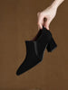 Women's Suede Pointed Toe Chunky Heel Pumps – Deep Vamp Low Heel by FitiqueFit