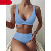 Bikini High Waist Swimwear Women's Swimsuits Push Up Ribbed Bathing Suits Black V-Neck Bikinis Set High Waist Tummy Control Bathing Suits For Women Deep V Neck Black Comfortable Beachwear by Stevvex