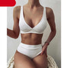 Bikini High Waist Swimwear Women's Swimsuits Push Up Ribbed Bathing Suits Black V-Neck Bikinis Set High Waist Tummy Control Bathing Suits For Women Deep V Neck Black Comfortable Beachwear by Stevvex