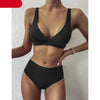 Bikini High Waist Swimwear Women's Swimsuits Push Up Ribbed Bathing Suits Black V-Neck Bikinis Set High Waist Tummy Control Bathing Suits For Women Deep V Neck Black Comfortable Beachwear by Stevvex
