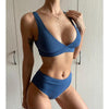 Bikini High Waist Swimwear Women's Swimsuits Push Up Ribbed Bathing Suits Black V-Neck Bikinis Set High Waist Tummy Control Bathing Suits For Women Deep V Neck Black Comfortable Beachwear by Stevvex