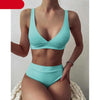 Bikini High Waist Swimwear Women's Swimsuits Push Up Ribbed Bathing Suits Black V-Neck Bikinis Set High Waist Tummy Control Bathing Suits For Women Deep V Neck Black Comfortable Beachwear by Stevvex