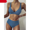 Bikini High Waist Swimwear Women's Swimsuits Push Up Ribbed Bathing Suits Black V-Neck Bikinis Set High Waist Tummy Control Bathing Suits For Women Deep V Neck Black Comfortable Beachwear by Stevvex