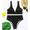 Bikini High Waist Swimwear Women's Swimsuits Push Up Ribbed Bathing Suits Black V-Neck Bikinis Set High Waist Tummy Control Bathing Suits For Women Deep V Neck Black Comfortable Beachwear by Stevvex