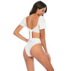 Bikini New 2 Piece Women Swimsuit Women's High Waist Bikini Set Fashion Puff Sleeve Swimwear Set Bathing Suits Solid Color Short Puff Sleeve Summer High Waist Cut Backless Bathing Suit Beachwear by Stevvex