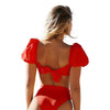 Bikini New 2 Piece Women Swimsuit Women's High Waist Bikini Set Fashion Puff Sleeve Swimwear Set Bathing Suits Solid Color Short Puff Sleeve Summer High Waist Cut Backless Bathing Suit Beachwear by Stevvex