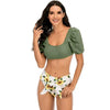 Bikini New 2 Piece Women Swimsuit Women's High Waist Bikini Set Fashion Puff Sleeve Swimwear Set Bathing Suits Solid Color Short Puff Sleeve Summer High Waist Cut Backless Bathing Suit Beachwear by Stevvex