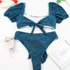 Bikini New 2 Piece Women Swimsuit Women's High Waist Bikini Set Fashion Puff Sleeve Swimwear Set Bathing Suits Solid Color Short Puff Sleeve Summer High Waist Cut Backless Bathing Suit Beachwear by Stevvex