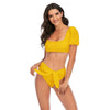 Bikini New 2 Piece Women Swimsuit Women's High Waist Bikini Set Fashion Puff Sleeve Swimwear Set Bathing Suits Solid Color Short Puff Sleeve Summer High Waist Cut Backless Bathing Suit Beachwear by Stevvex