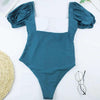 Bikini New 2 Piece Women Swimsuit Women's High Waist Bikini Set Fashion Puff Sleeve Swimwear Set Bathing Suits Solid Color Short Puff Sleeve Summer High Waist Cut Backless Bathing Suit Beachwear by Stevvex