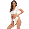Bikini New 2 Piece Women Swimsuit Women's High Waist Bikini Set Fashion Puff Sleeve Swimwear Set Bathing Suits Solid Color Short Puff Sleeve Summer High Waist Cut Backless Bathing Suit Beachwear by Stevvex