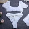 Bikini New 2 Piece Women Swimsuit Women's High Waist Bikini Set Fashion Puff Sleeve Swimwear Set Bathing Suits Solid Color Short Puff Sleeve Summer High Waist Cut Backless Bathing Suit Beachwear by Stevvex