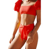 Bikini New 2 Piece Women Swimsuit Women's High Waist Bikini Set Fashion Puff Sleeve Swimwear Set Bathing Suits Solid Color Short Puff Sleeve Summer High Waist Cut Backless Bathing Suit Beachwear by Stevvex
