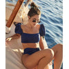 Bikini New 2 Piece Women Swimsuit Women's High Waist Bikini Set Fashion Puff Sleeve Swimwear Set Bathing Suits Solid Color Short Puff Sleeve Summer High Waist Cut Backless Bathing Suit Beachwear by Stevvex