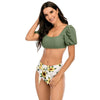 Bikini New 2 Piece Women Swimsuit Women's High Waist Bikini Set Fashion Puff Sleeve Swimwear Set Bathing Suits Solid Color Short Puff Sleeve Summer High Waist Cut Backless Bathing Suit Beachwear by Stevvex