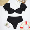 Bikini New 2 Piece Women Swimsuit Women's High Waist Bikini Set Fashion Puff Sleeve Swimwear Set Bathing Suits Solid Color Short Puff Sleeve Summer High Waist Cut Backless Bathing Suit Beachwear by Stevvex