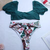 Bikini New 2 Piece Women Swimsuit Women's High Waist Bikini Set Fashion Puff Sleeve Swimwear Set Bathing Suits Solid Color Short Puff Sleeve Summer High Waist Cut Backless Bathing Suit Beachwear by Stevvex