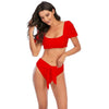 Bikini New 2 Piece Women Swimsuit Women's High Waist Bikini Set Fashion Puff Sleeve Swimwear Set Bathing Suits Solid Color Short Puff Sleeve Summer High Waist Cut Backless Bathing Suit Beachwear by Stevvex