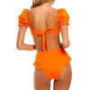 Bikini New 2 Piece Women Swimsuit Women's High Waist Bikini Set Fashion Puff Sleeve Swimwear Set Bathing Suits Solid Color Short Puff Sleeve Summer High Waist Cut Backless Bathing Suit Beachwear by Stevvex