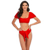 Bikini New 2 Piece Women Swimsuit Women's High Waist Bikini Set Fashion Puff Sleeve Swimwear Set Bathing Suits Solid Color Short Puff Sleeve Summer High Waist Cut Backless Bathing Suit Beachwear by Stevvex
