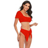 Bikini New 2 Piece Women Swimsuit Women's High Waist Bikini Set Fashion Puff Sleeve Swimwear Set Bathing Suits Solid Color Short Puff Sleeve Summer High Waist Cut Backless Bathing Suit Beachwear by Stevvex