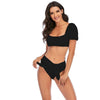 Bikini New 2 Piece Women Swimsuit Women's High Waist Bikini Set Fashion Puff Sleeve Swimwear Set Bathing Suits Solid Color Short Puff Sleeve Summer High Waist Cut Backless Bathing Suit Beachwear by Stevvex